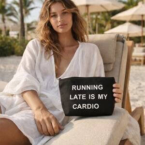 Running Late Is My Cardio Makeup Bag Funny Cosmetic Pouch NEW